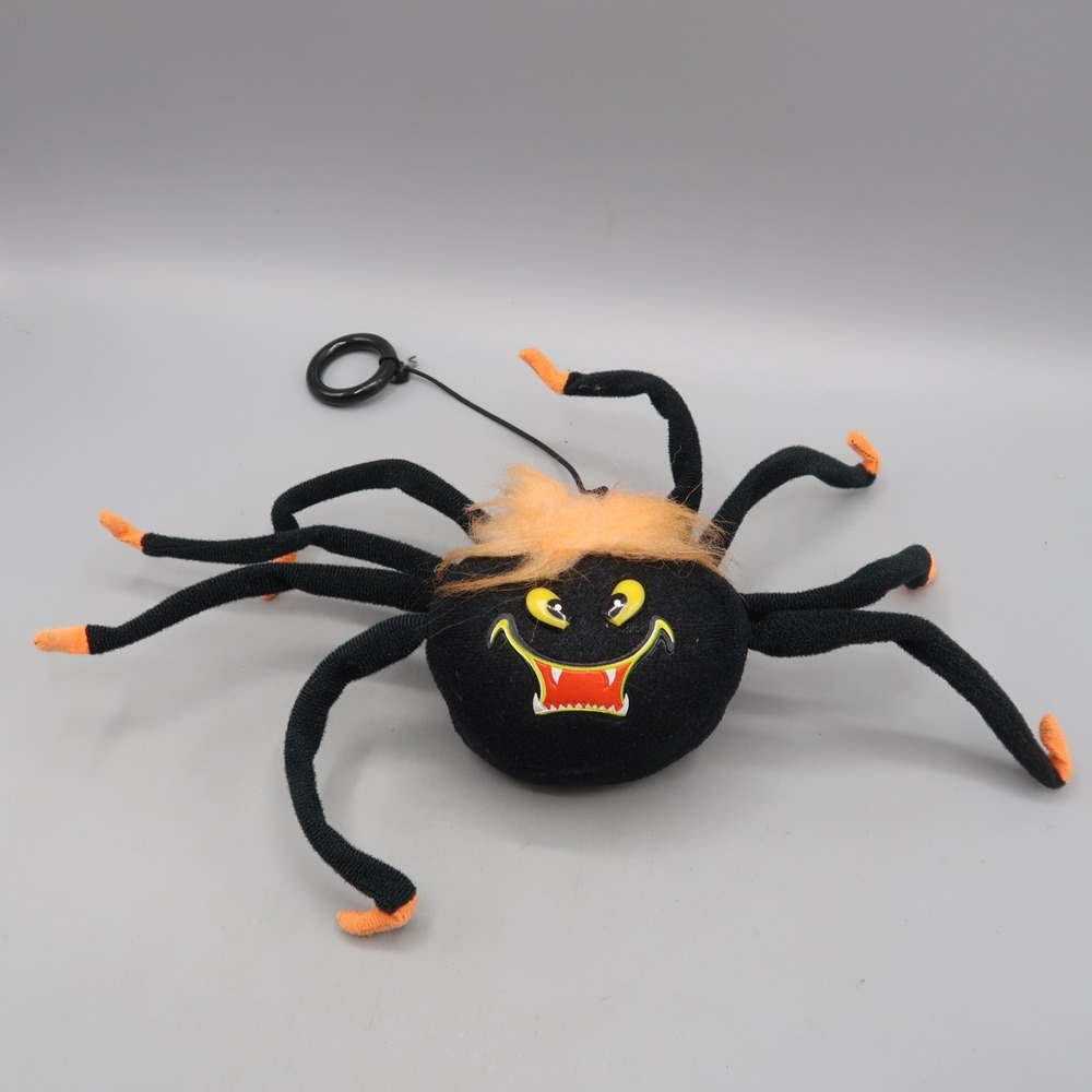 Vintage Russ Berrie‎ Black Spider Plush SPUNKY Halloween Hanging Creepy